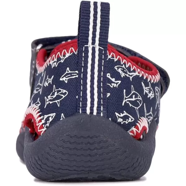 Nautica Kids Kettle Gulf Protective Water ShoeClosedToe Sport Sandal Navy Heather Print ToddlerLittle KidShark Print 2