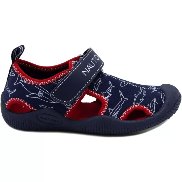 Nautica Kids Kettle Gulf Protective Water ShoeClosedToe Sport Sandal Navy Heather Print ToddlerLittle KidShark Print