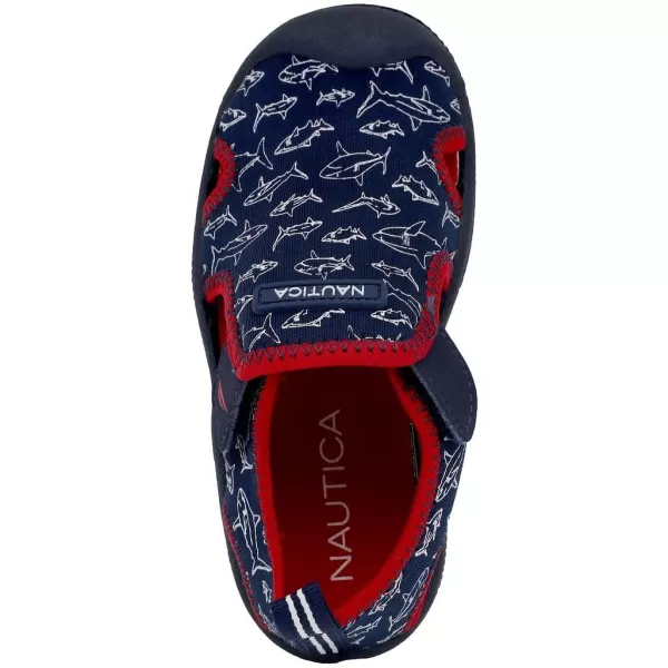 Nautica Kids Kettle Gulf Protective Water ShoeClosedToe Sport Sandal Navy Heather Print ToddlerLittle KidShark Print Z