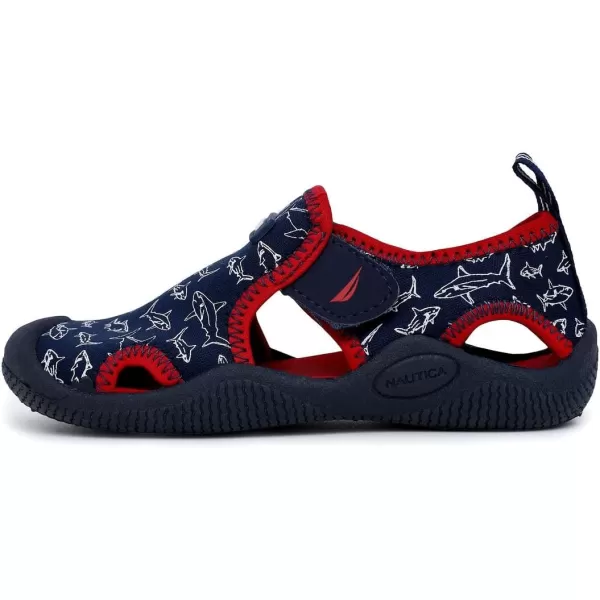 Nautica Kids Kettle Gulf Protective Water ShoeClosedToe Sport Sandal Navy Heather Print ToddlerLittle KidShark Print Z