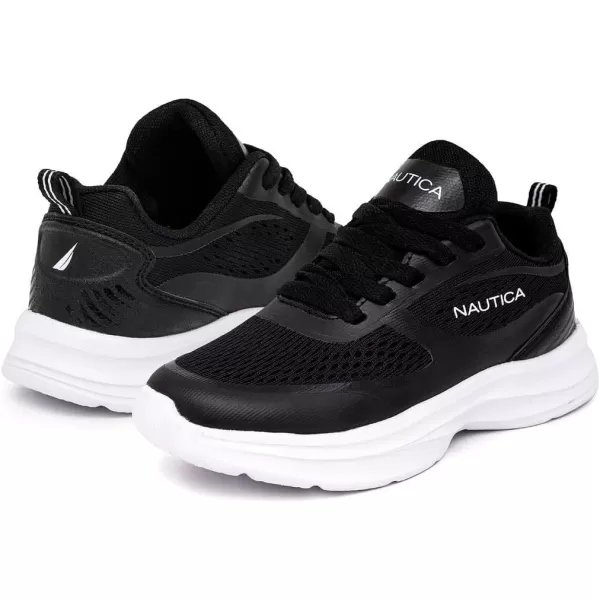 Nautica Kids Laceup Sneakers for Boys and Girls  Jelly Sole Walking Shoes Athletic Running Shoes with Chunky Cushion Heel Technology Little KidBig KidBlack White