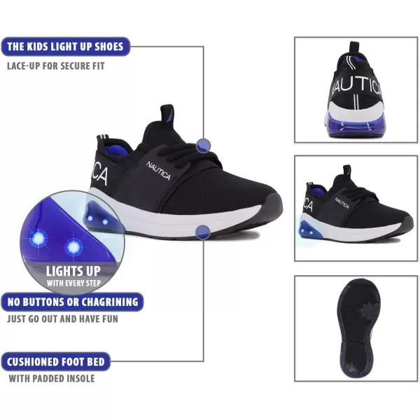 Nautica Kids Light Up Flashing Sneaker Athletic Running Shoes LaceUpBungeeSlipon Boy  GirlLittle KidBig Kid Kappil Parks Neave LightsBlack Cobalt Kappil Lights