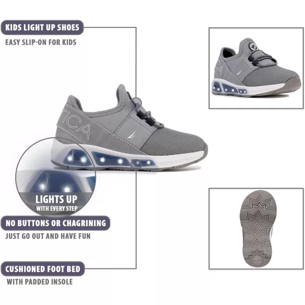 Nautica Kids Light Up Flashing Sneaker Athletic Running Shoes LaceUpBungeeSlipon Boy  GirlLittle KidBig Kid Kappil Parks Neave LightsGrey Navy Neave Lights