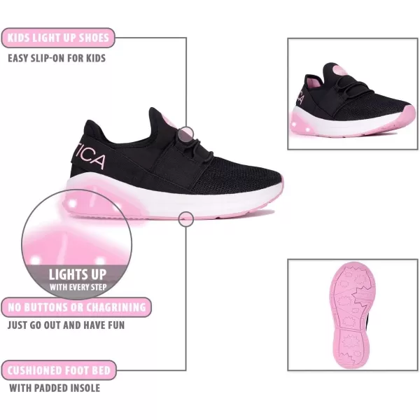 Nautica Kids Light Up Flashing Sneaker Athletic Running Shoes LaceUpBungeeSlipon Boy  GirlLittle KidBig Kid Kappil Parks Neave LightsLights Black Sparkle Pink