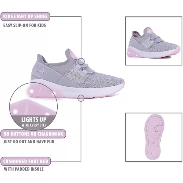 Nautica Kids Light Up Flashing Sneaker Athletic Running Shoes LaceUpBungeeSlipon Boy  GirlLittle KidBig Kid Kappil Parks Neave LightsLights Grey Sparkle Pink