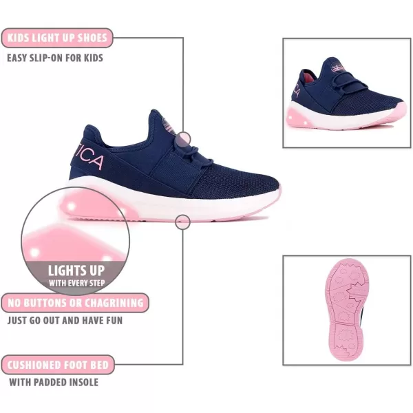 Nautica Kids Light Up Flashing Sneaker Athletic Running Shoes LaceUpBungeeSlipon Boy  GirlLittle KidBig Kid Kappil Parks Neave LightsLights Navy Sparkle Peony