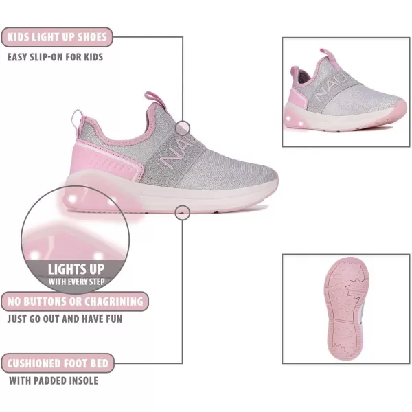 Nautica Kids Light Up Flashing Sneaker Athletic Running Shoes LaceUpBungeeSlipon Boy  GirlLittle KidBig Kid Kappil Parks Neave LightsSilver Pink Mesh Lightsalois