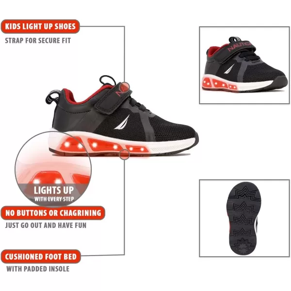 Nautica Kids LightUp Flashing Sneaker Athletic Running Shoes with Strap  Fashionable and Fun for Boys and Girls  Available in Toddler and Little Kid SizesJurnee Lightsblack Red