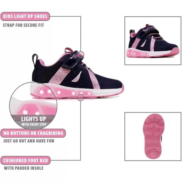 Nautica Kids LightUp Flashing Sneaker Athletic Running Shoes with Strap  Fashionable and Fun for Boys and Girls  Available in Toddler and Little Kid SizesJurnee Lightsnavy Pink Sparkle