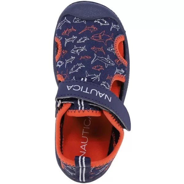 Nautica Kids Protective Water ShoeClosedToe Sport Sandal Boy  Girl Big KidLittle KidToddlerNavy Orange Shark