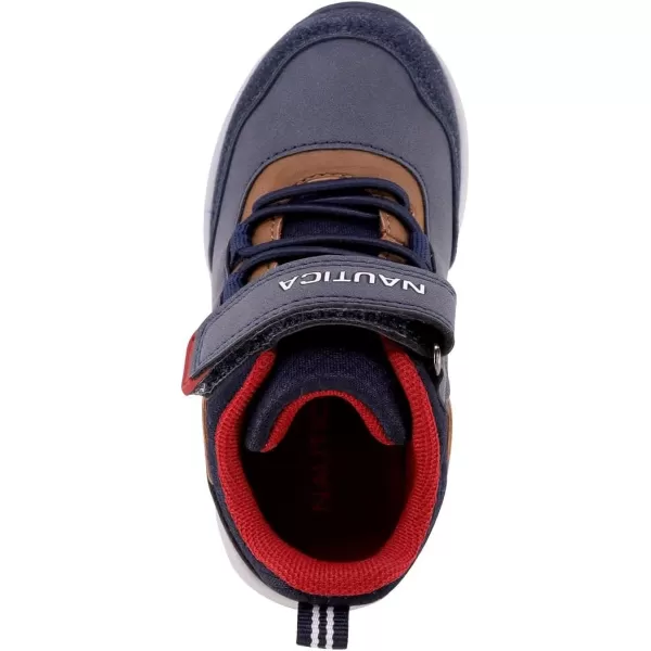 Nautica Kids Sneakers with Adjustable Strap and Bungee Straps  Comfortable Casual Shoes for Boys and Girls ToddlerLittle KidNavy Tan Redlake Sky