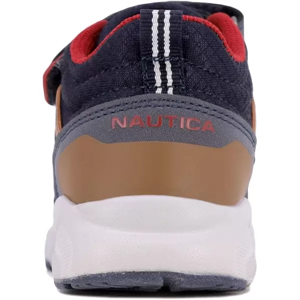 Nautica Kids Sneakers with Adjustable Strap and Bungee Straps  Comfortable Casual Shoes for Boys and Girls ToddlerLittle KidNavy Tan Redlake Sky