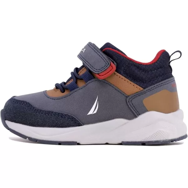 Nautica Kids Sneakers with Adjustable Strap and Bungee Straps  Comfortable Casual Shoes for Boys and Girls ToddlerLittle KidNavy Tan Redlake Sky