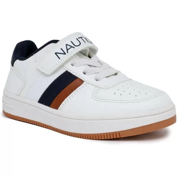 Nautica Kids Sneakers with Adjustable Strap and Bungee Straps  Comfortable Casual Shoes for Boys and Girls ToddlerLittle KidNovenwhite Navy Tan