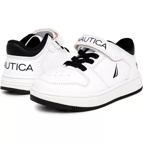 Nautica Kids Sneakers with Adjustable Strap and Bungee Straps  Comfortable Casual Shoes for Boys and Girls ToddlerLittle KidWhite Black