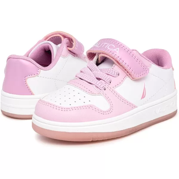 Nautica Kids Sneakers with Adjustable Strap and Bungee Straps  Comfortable Casual Shoes for Boys and Girls ToddlerLittle KidWhite Light Pink Iridescent