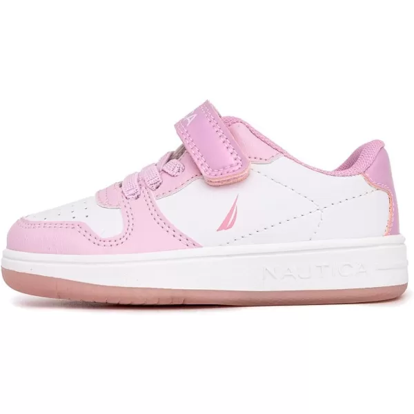 Nautica Kids Sneakers with Adjustable Strap and Bungee Straps  Comfortable Casual Shoes for Boys and Girls ToddlerLittle KidWhite Light Pink Iridescent