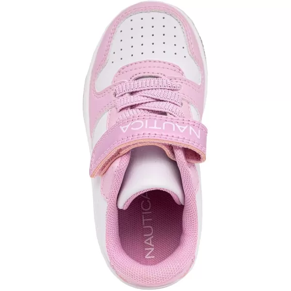 Nautica Kids Sneakers with Adjustable Strap and Bungee Straps  Comfortable Casual Shoes for Boys and Girls ToddlerLittle KidWhite Light Pink Iridescent