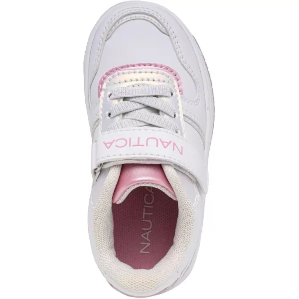 Nautica Kids Sneakers with Adjustable Strap and Bungee Straps  Comfortable Casual Shoes for Boys and Girls ToddlerLittle KidWhite Pearl Pink Metallic