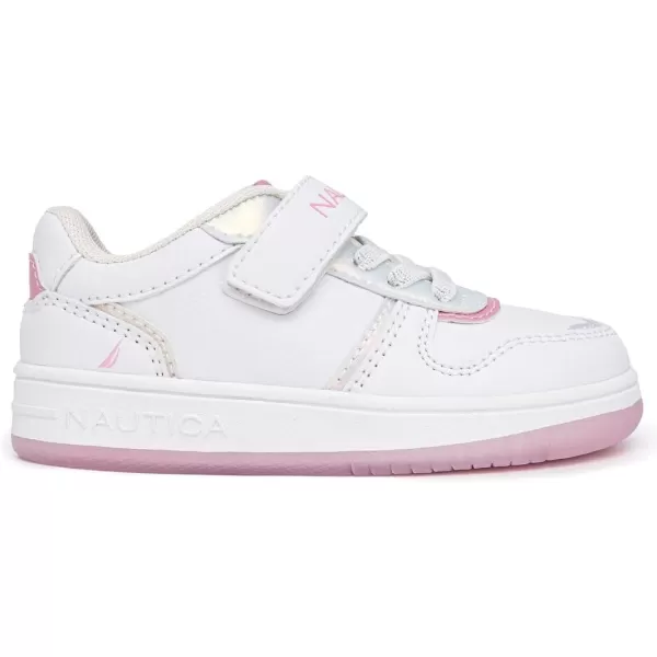 Nautica Kids Sneakers with Adjustable Strap and Bungee Straps  Comfortable Casual Shoes for Boys and Girls ToddlerLittle KidWhite Pearl Pink Metallic