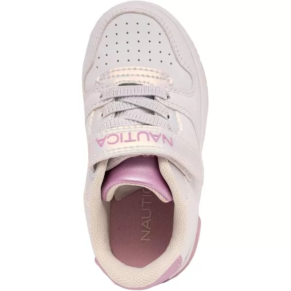 Nautica Kids Sneakers with Adjustable Strap and Bungee Straps  Comfortable Casual Shoes for Boys and Girls ToddlerLittle KidWhite Pink Iridescent