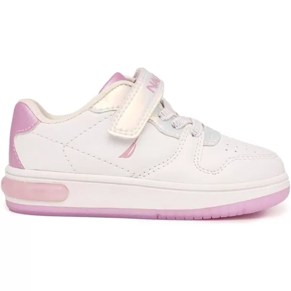 Nautica Kids Sneakers with Adjustable Strap and Bungee Straps  Comfortable Casual Shoes for Boys and Girls ToddlerLittle KidWhite Pink Iridescent