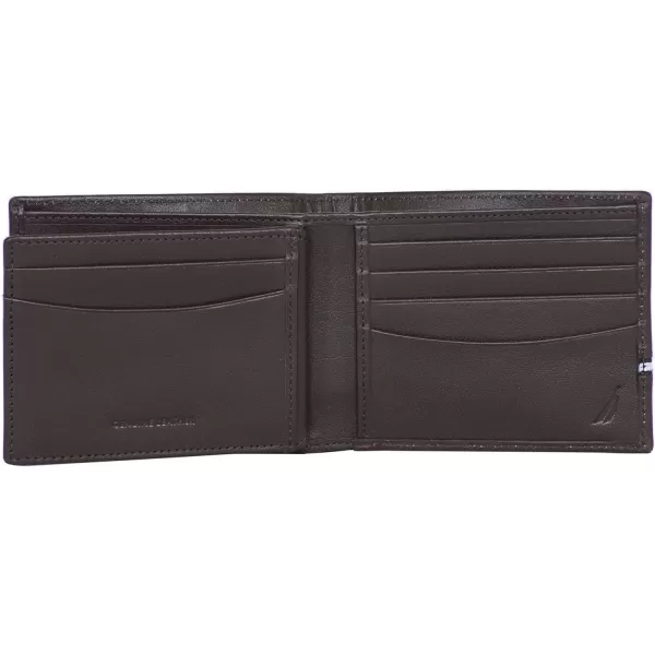 Nautica Logo Ribbon Leather WalletNautica Mens Logo Ribbon Leather Bifold Wallet Brown Brown