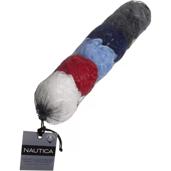 Nautica Loofah Sponge Set  Exfoliating Bath amp Shower Poufs Body Scrubber 6 Pack with Mesh BagNavy