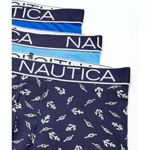 Nautica Mens 3 Pack Cotton Stretch Boxer BriefAero BlueSea CobaltAnchor Printpeacoat