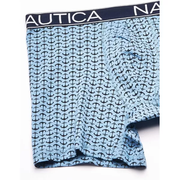 Nautica Mens 3 Pack Cotton Stretch Boxer BriefBlackAero BlueAnchor Printaero Blue