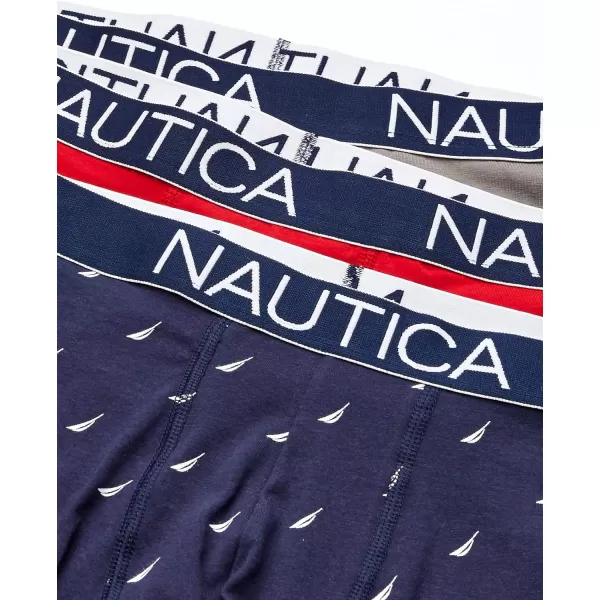 Nautica Mens 3 Pack Cotton Stretch Boxer BriefNautica RedPlatinum GreySail Printpeacoat