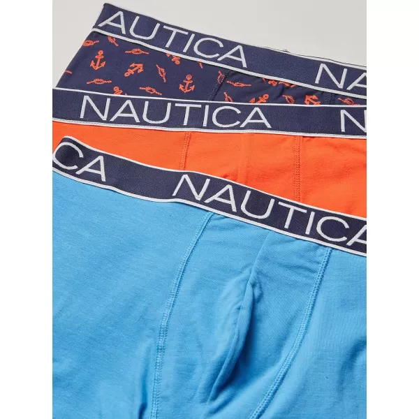 Nautica Mens 3 Pack Cotton Stretch Boxer BriefOrange PoppyAero BlueAnchorpeacoat