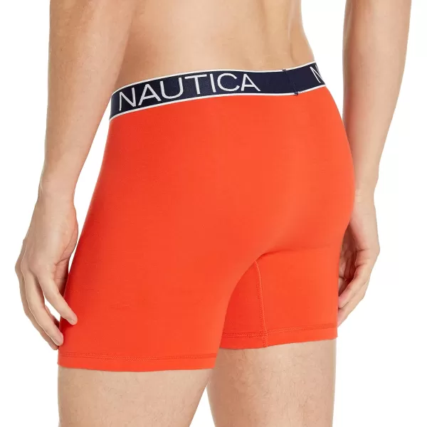 Nautica Mens 3 Pack Cotton Stretch Boxer BriefPeacoatOrange PoppyAnchor Print Cobalt