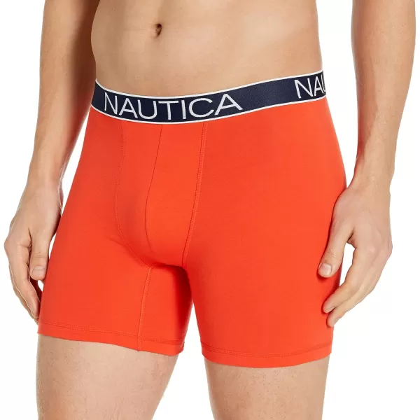 Nautica Mens 3 Pack Cotton Stretch Boxer BriefPeacoatOrange PoppyAnchor Print Cobalt