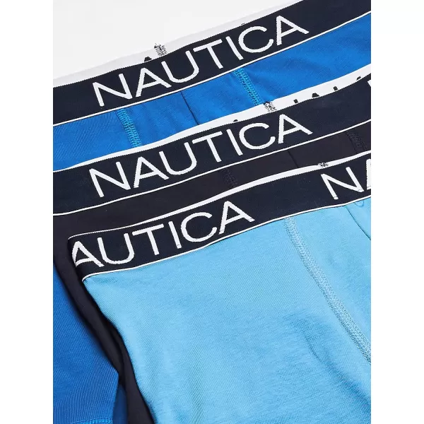 Nautica Mens 3 Pack Cotton Stretch Boxer BriefPeacoatSea CobaltAero Blue