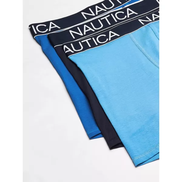 Nautica Mens 3 Pack Cotton Stretch Boxer BriefPeacoatSea CobaltAero Blue