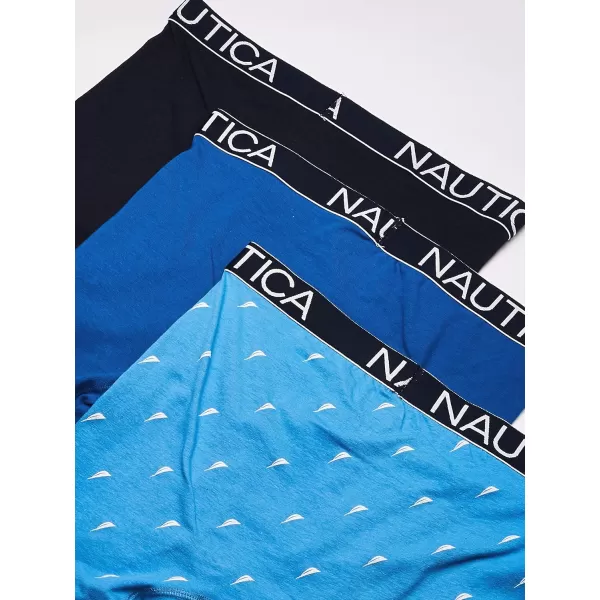 Nautica Mens 3 Pack Cotton Stretch Boxer BriefPeacoatSea CobaltSail Printaero Blue
