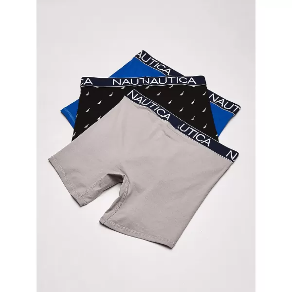 Nautica Mens 3 Pack Cotton Stretch Boxer BriefSea CobaltAlloySail Printblack White