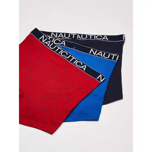 Nautica Mens 3 Pack Cotton Stretch Boxer BriefSea CobaltPeacoatSail Printnautica Red