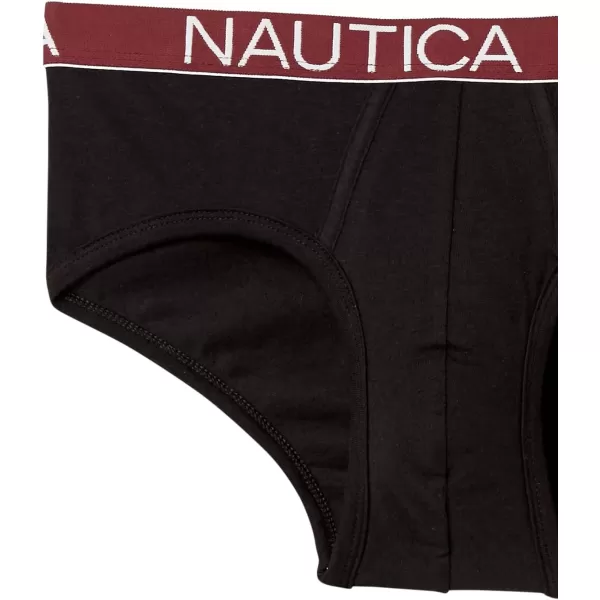 Nautica Mens 3 Pack Cotton Stretch BriefBlack  BlackTawny PortWhite Waistband