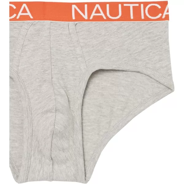 Nautica Mens 3 Pack Cotton Stretch BriefHeather Grey  OrangePro BlueGreen Waistband