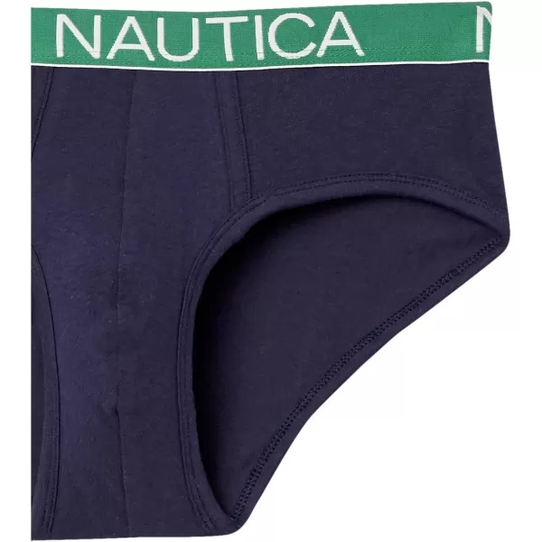 Nautica Mens 3 Pack Cotton Stretch BriefPeacoat  PeacoatGreenCobalt Waistband