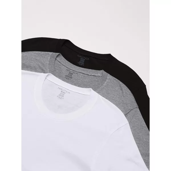 Nautica Mens 3Pack Cotton Crew Neck TShirtNew WhiteBlackHeather Grey