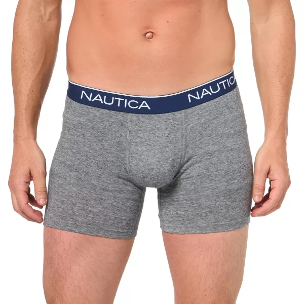 Nautica Mens 4 Pack Heather Stretch Boxer BriefBlackCharcoalHeather GreyAtlantis Heather