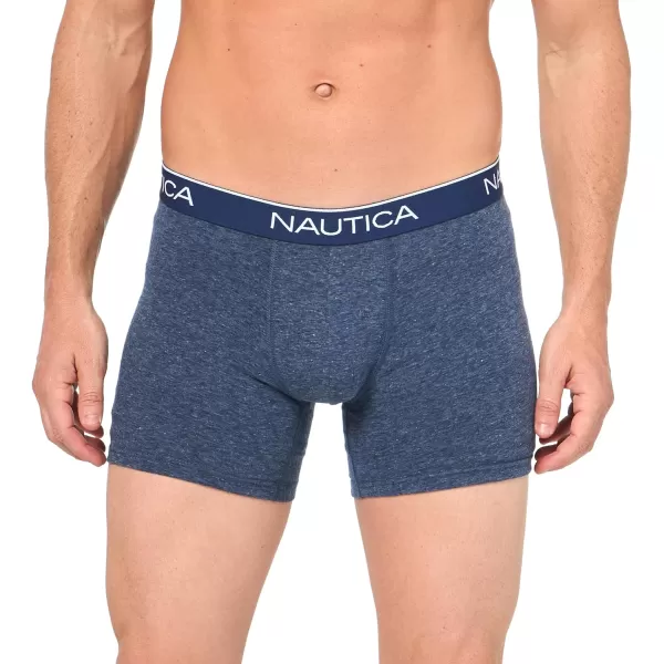 Nautica Mens 4 Pack Heather Stretch Boxer BriefPeacoatIndigoCharcoalOasis Pink Heather