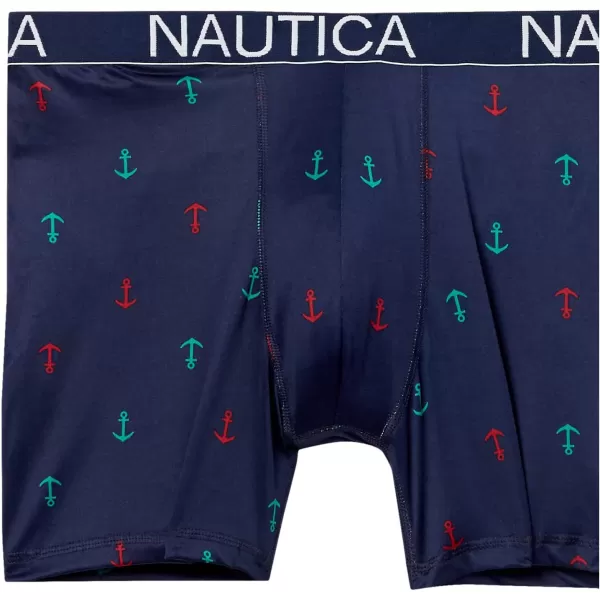 Nautica Mens 4 Pack Micro Boxer BriefPeacoatBright CobaltAero BlueAnchor Print