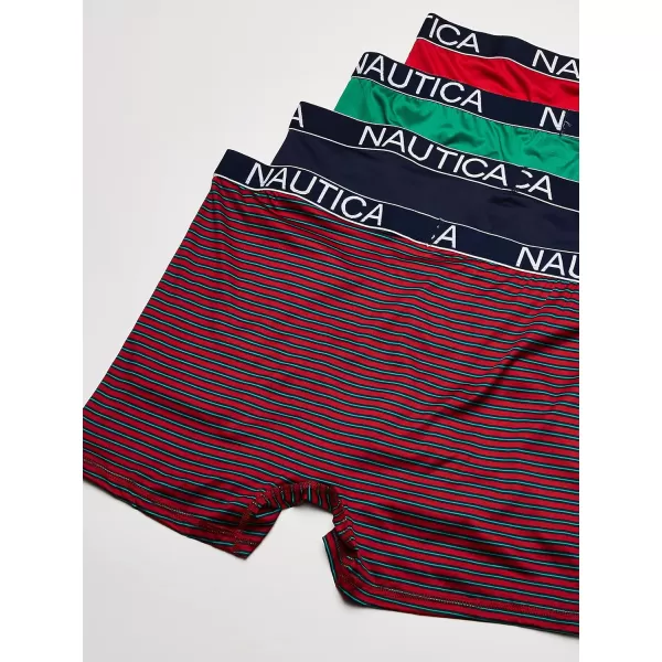 Nautica Mens 4 Pack Micro Boxer BriefPeacoatNautica RedPepper GreenHoliday Stripe