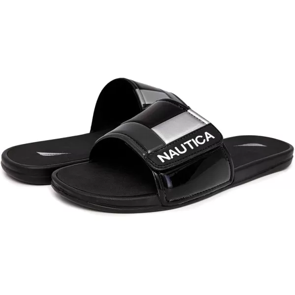 Nautica Mens Athletic Slide Adjustable Straps Comfort SandalWideMedium WidthBlackSilver