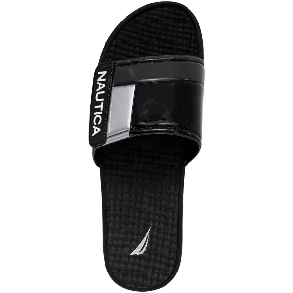 Nautica Mens Athletic Slide Adjustable Straps Comfort SandalWideMedium WidthBlackSilver