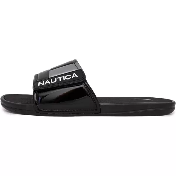 Nautica Mens Athletic Slide Adjustable Straps Comfort SandalWideMedium WidthBlackSilver